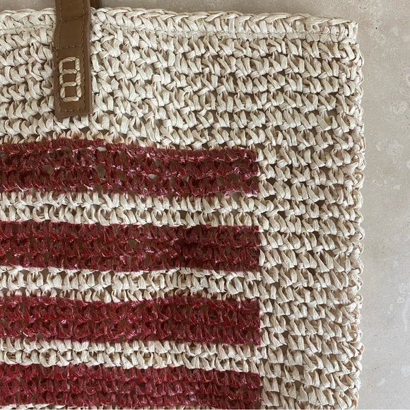 Straw Studios American Flag Patriotic Raffia Straw Tote Beach Vacation Bag - Picture 3 of 16